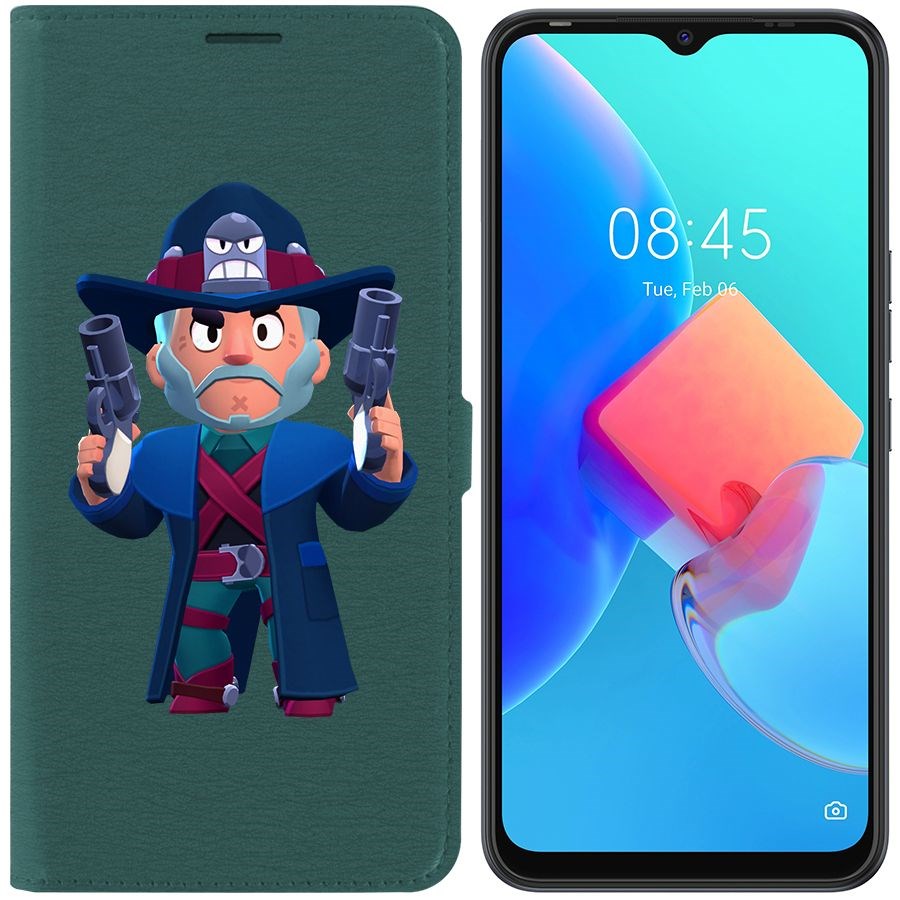

Чехол-книжка Krutoff Eco Book для Tecno Spark 8C Brawl Stars-Стрелок Кольт (зелёный опал)