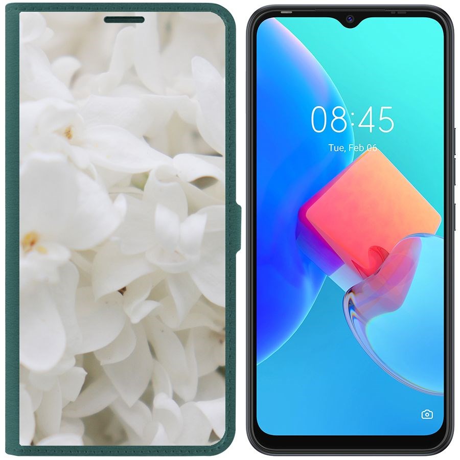 

Чехол-книжка Krutoff Eco Book для Tecno Spark 8C Белые лилии (зелёный опал), Зеленый