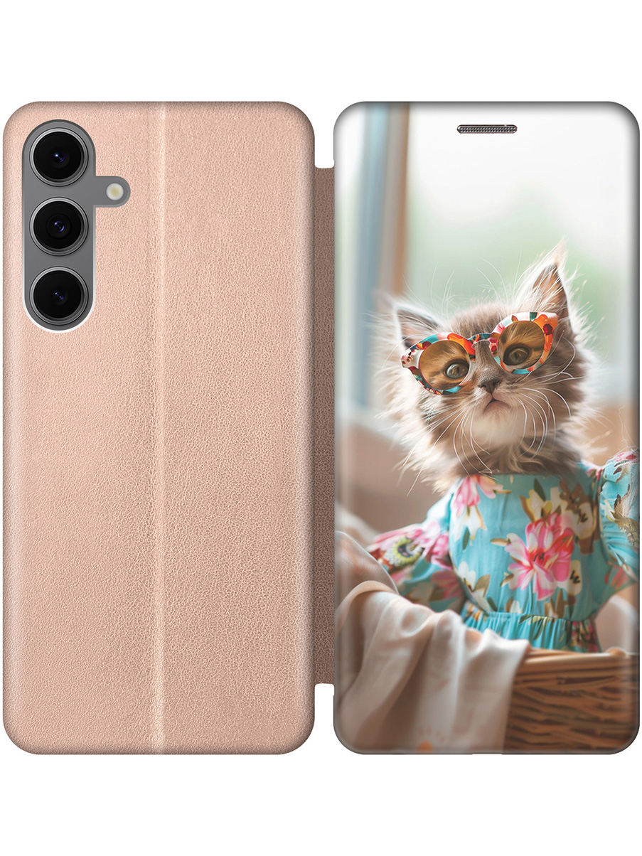 

Чехол-книжка на Samsung Galaxy S24 FE с принтом "Кошечка в голубом платье" золотой, Золотистый;белый;голубой;серый, 786718111