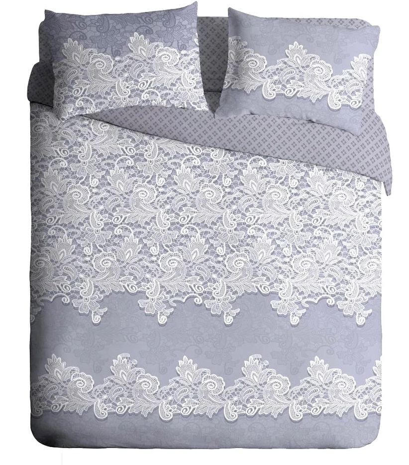 фото Комплект постельного белья павлина ажур полутораспальный бязь серый