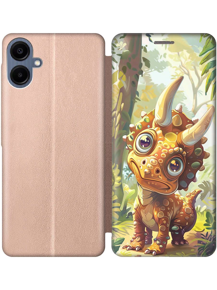

Чехол-книжка на Samsung Galaxy A06 с принтом "Малыш-динозавр" золотой, Золотистый;желтый;зеленый, 786717572
