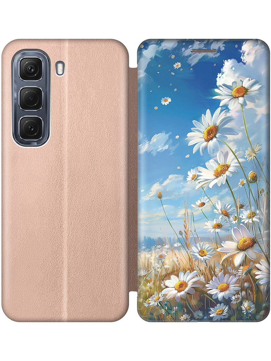 

Чехол-книжка на Infinix Hot 50 4G с принтом "Ромашки на поле" золотой, Золотистый;белый;синий, 786718722