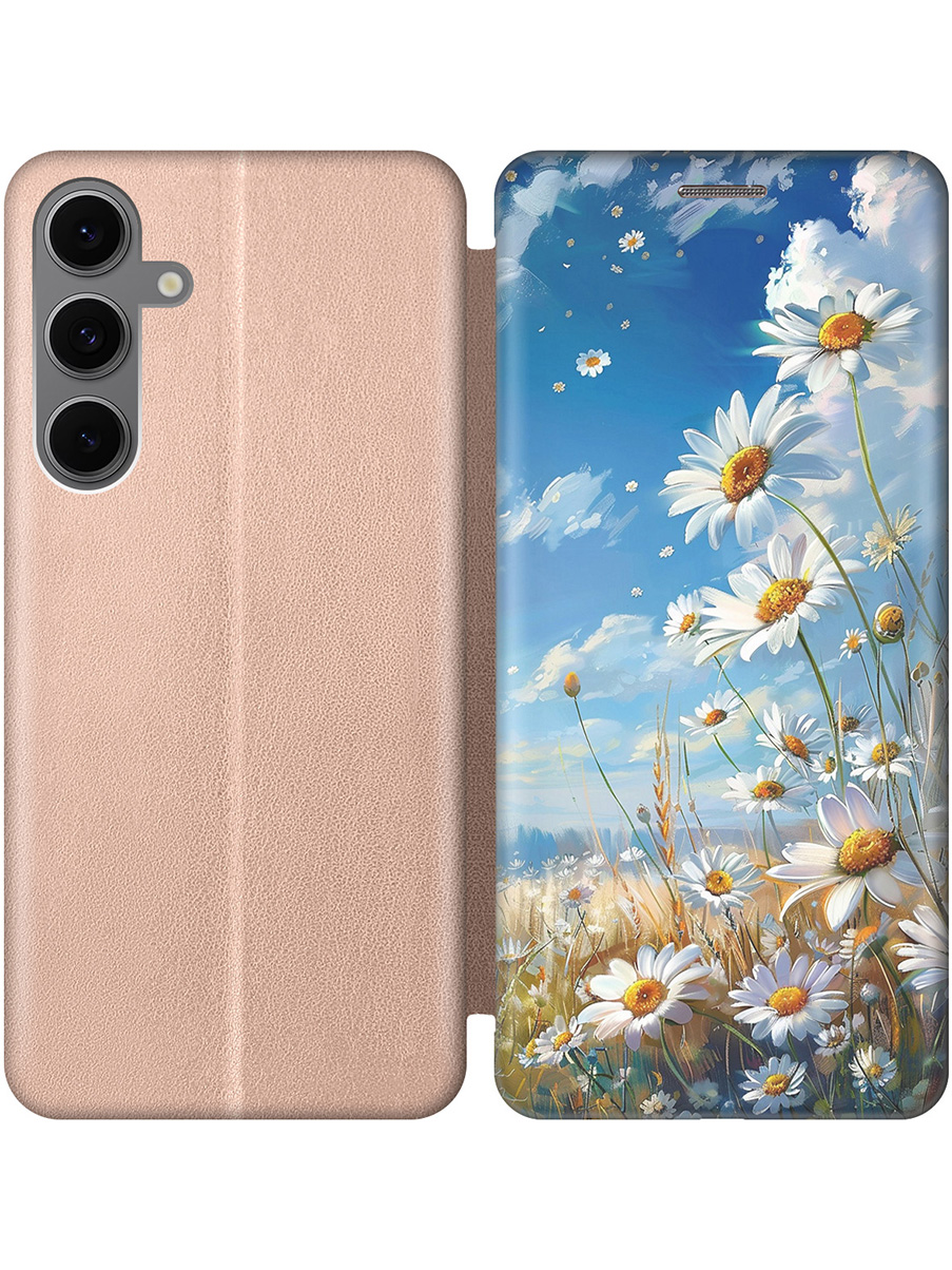 

Чехол-книжка на Samsung Galaxy S24 FE с принтом "Ромашки на поле" золотой, Золотистый;белый;синий, 786718122