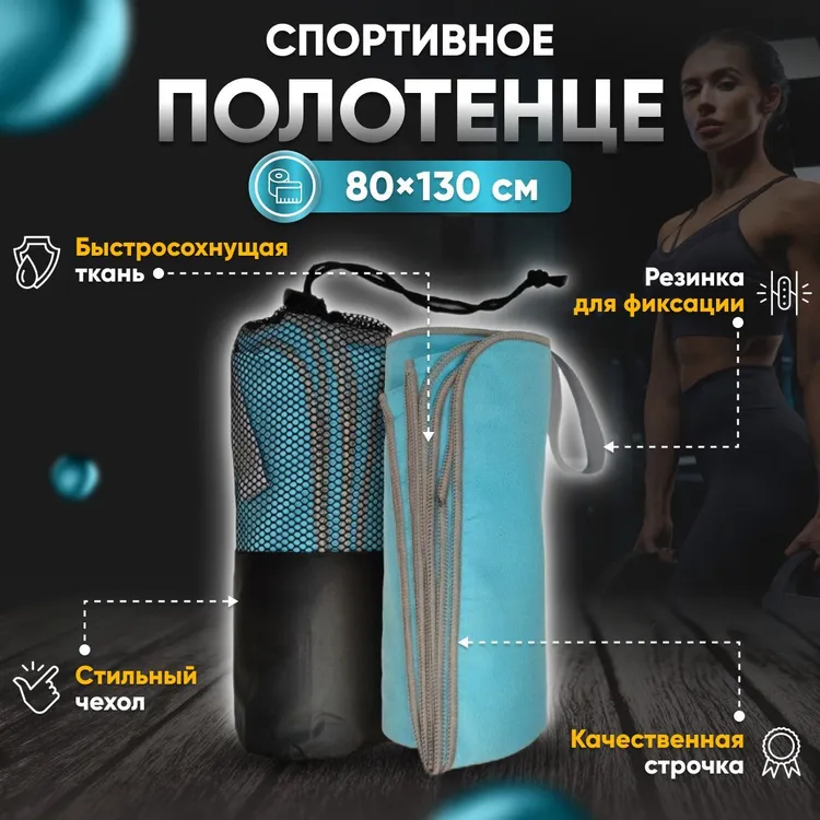 Полотенце спортивное Yetti House, микрофибра 130х80 бирюзовое