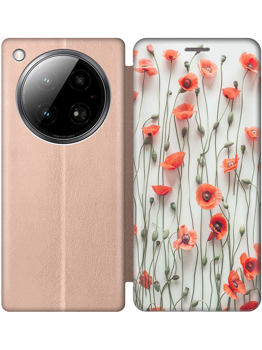 

Чехол-книжка на Infinix Zero 40 4G с принтом "Маки на белой стене" золотой, Золотистый;белый;красный, 786722322
