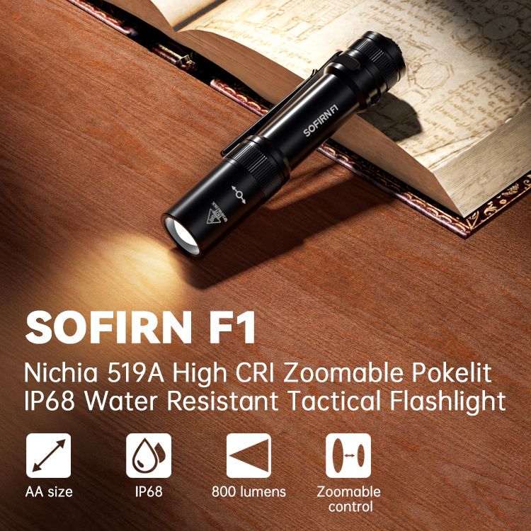 Фонарь-ручка Sofirn F1 Mini 800lm 14500 AA Функция ZOOM USB C с хвостовым переключателем