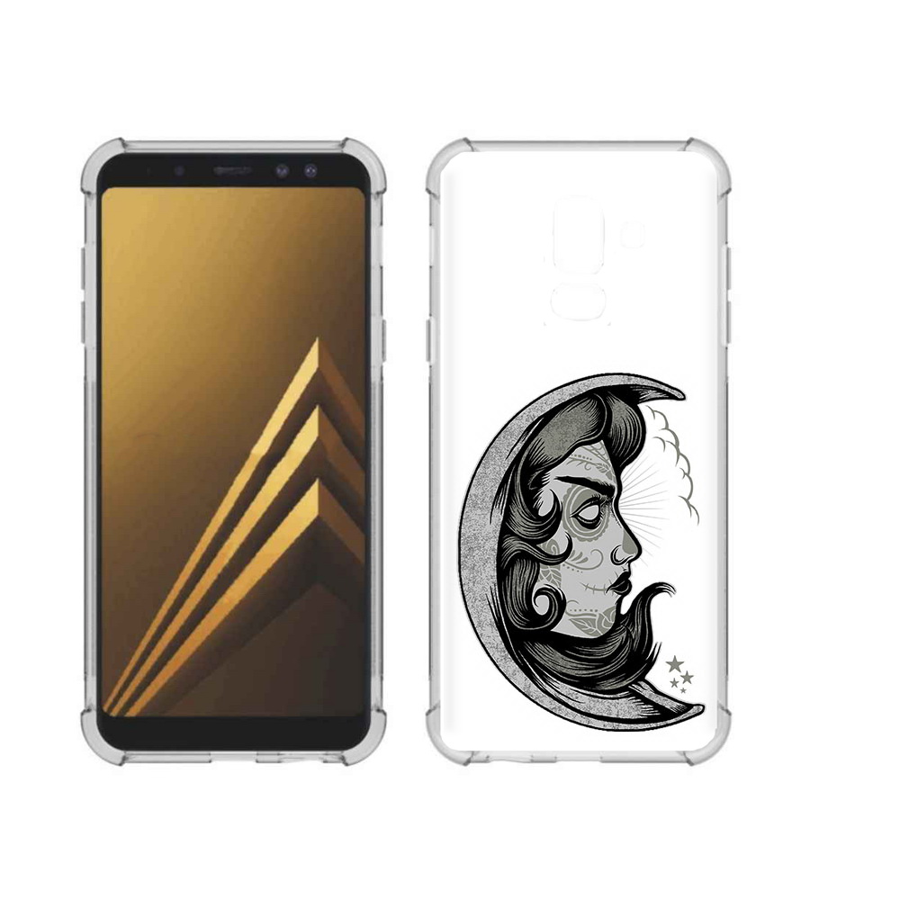 

Чехол MyPads Tocco для Samsung Galaxy A6+ (2018) черно белая луна с лицом, Прозрачный, Tocco