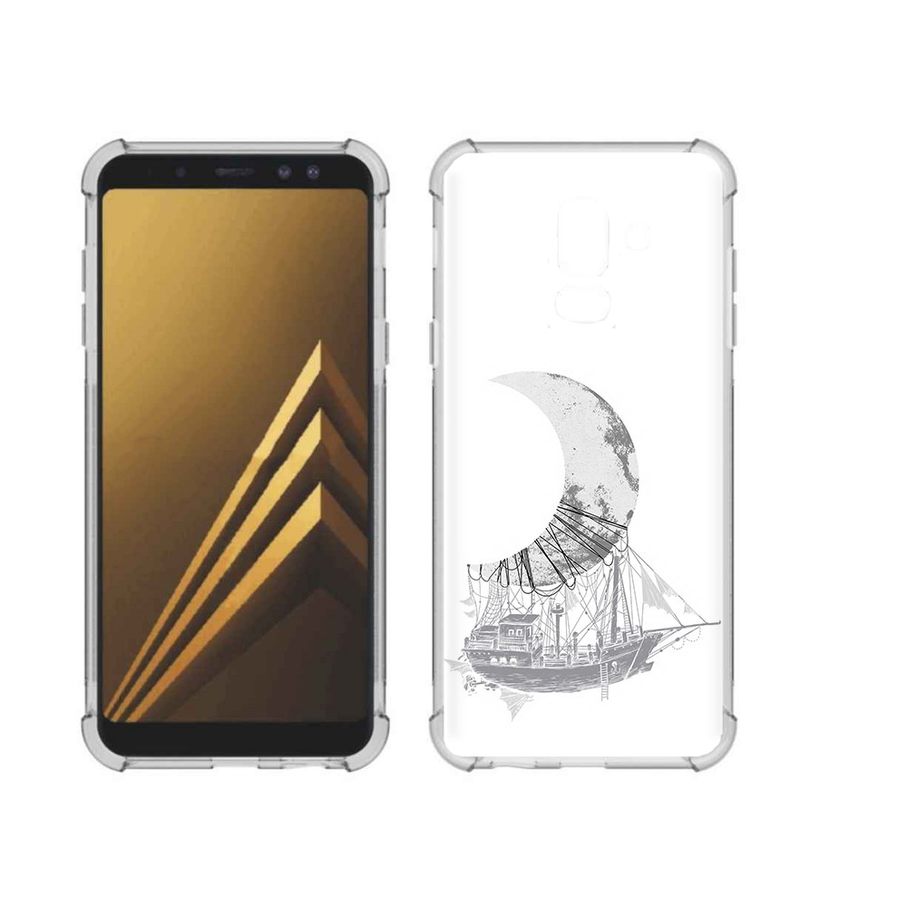 

Чехол MyPads Tocco для Samsung Galaxy A6+ (2018) черно белый корабль полумесяц, Прозрачный, Tocco
