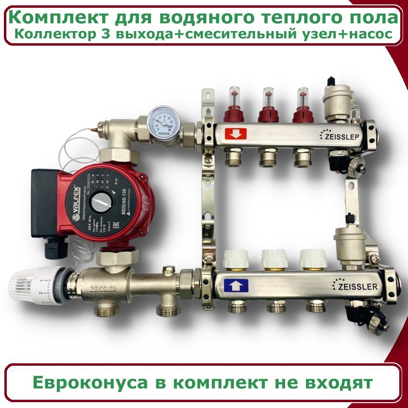 Комплект для водяного теплого пола с насосом ДО 50 кв/м ZEISSLER COMBI(BK)-AM-ZMG-ZCS0603s