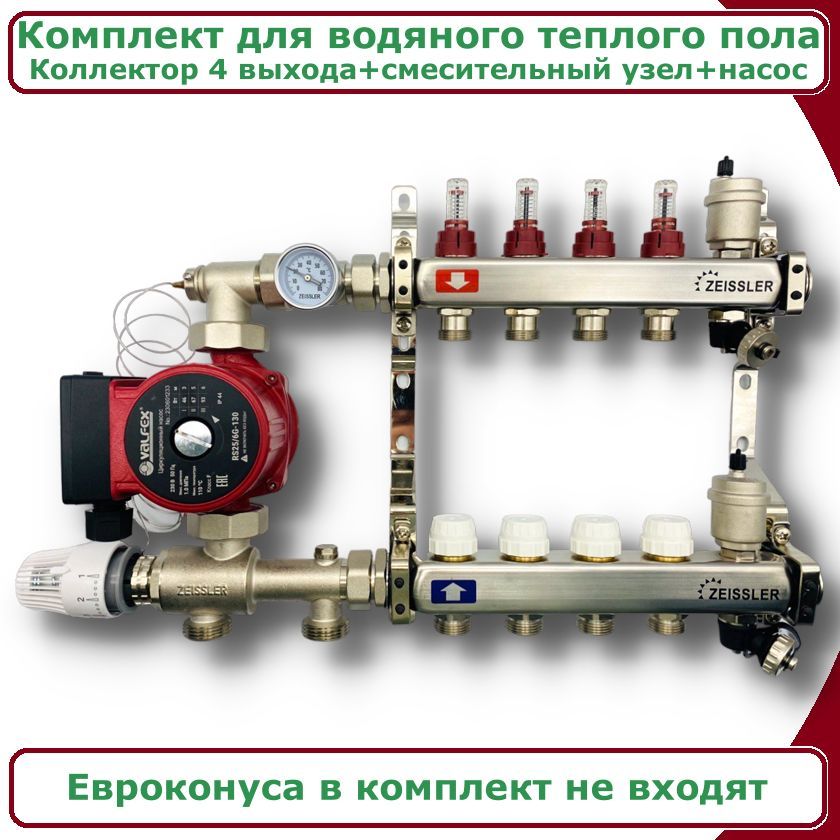 Комплект для водяного теплого пола с насосом до 70 кв/м ZEISSLER COMBI(BK)-AM-ZMG-ZCS0604s