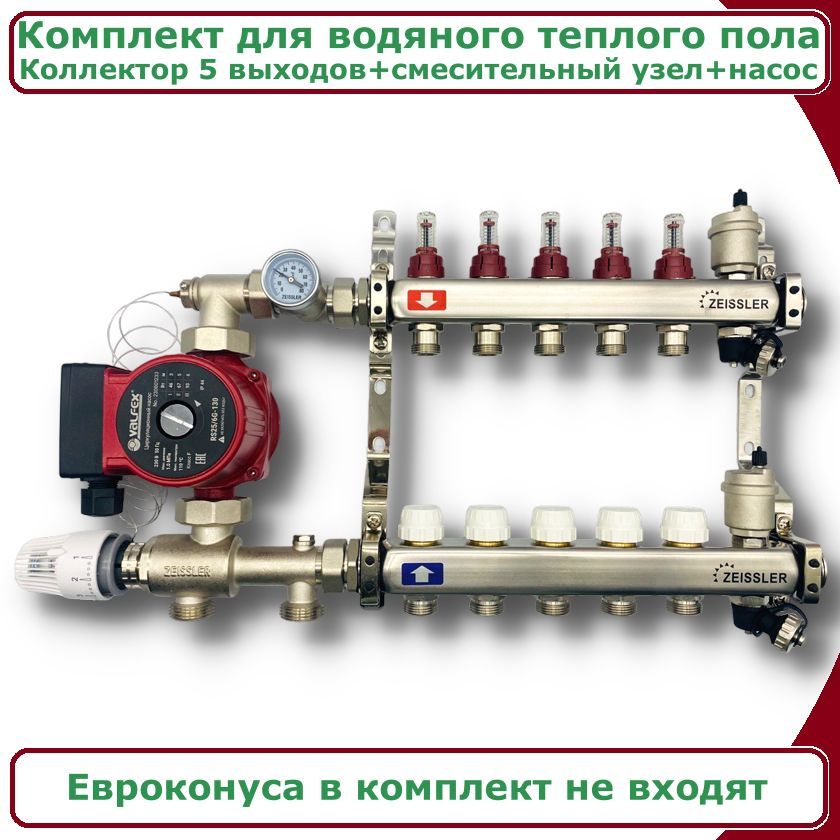 Комплект для водяного теплого пола с насосом до 80 кв/м ZEISSLER COMBI(BK)-AM-ZMG-ZCS0605s