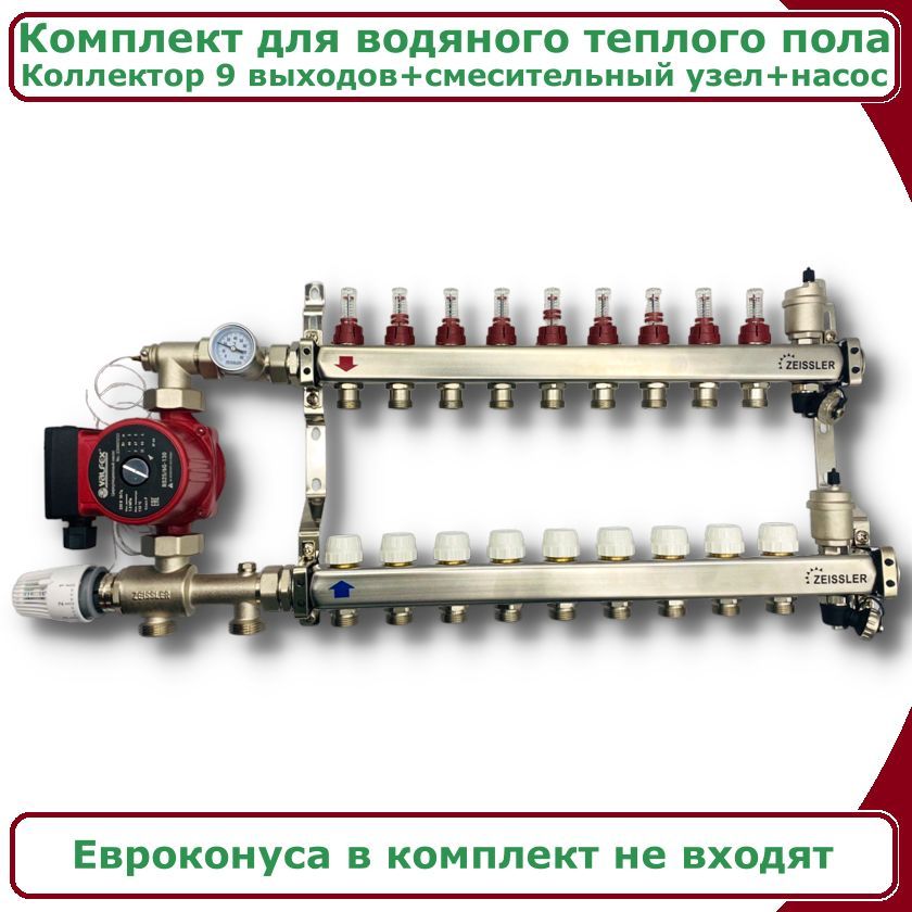 Комплект для водяного теплого пола с насосом до 150кв/м ZEISSLER COMBI(BK)-AM-ZMG-ZCS0609s