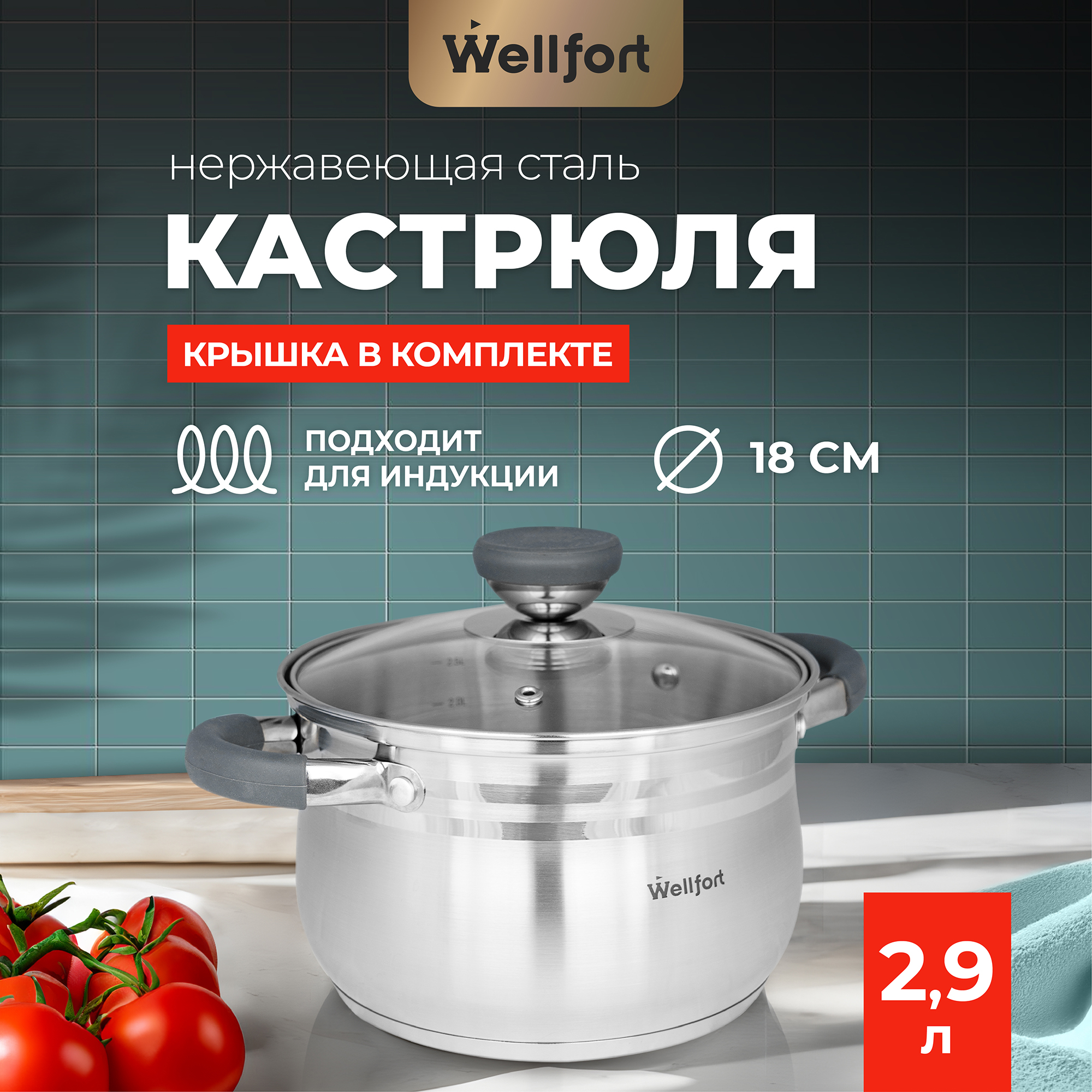 Кастрюля Wellfort Harmony из нержавеющей стали  2,9 л