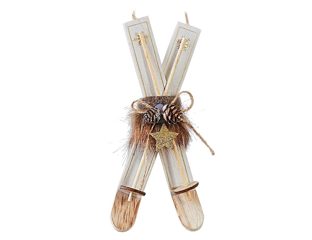 фото Деревянная ёлочная игрушка лыжи с шишками, белые, 19х8х3 см, edelman, арт. 1084452