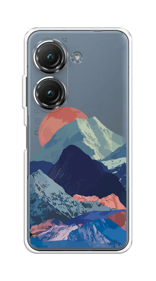 

Чехол на Asus ZenFone 9 "Закат в снежных горах", Бордовый;серый;голубой, 44950-2