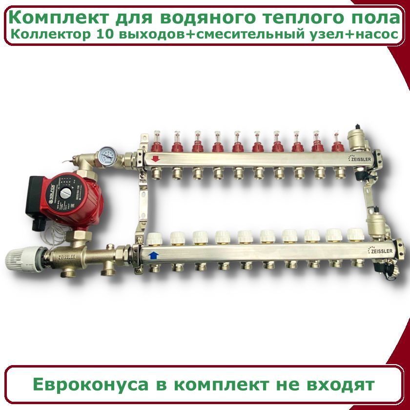 Комплект для водяного теплого пола с насосом до 160кв/м ZEISSLER COMBI(BK)-AM-ZMG-ZCS0610s