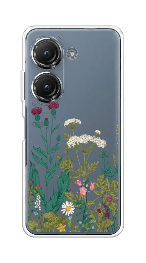 

Чехол на Asus ZenFone 9 "Дикие полевые цветы", Зеленый;розовый;белый, 44950-2