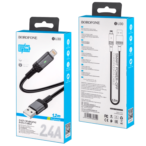 фото Кабель borofone usb lightning bu30 1m 2.4a черный