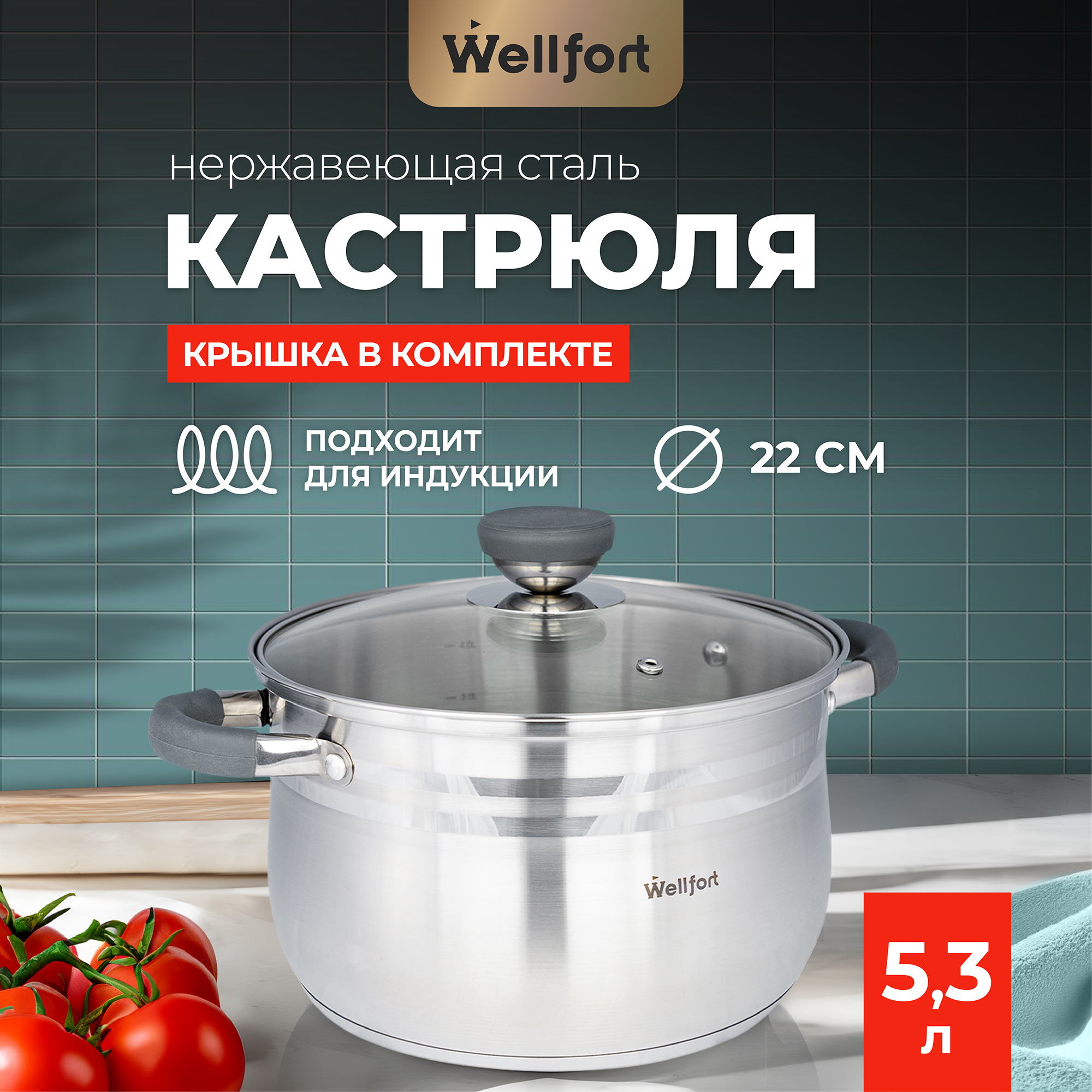 Кастрюля Wellfort Harmony из нержавеющей стали  5,3 л