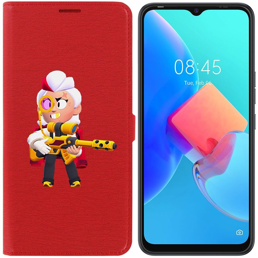 

Чехол-книжка Krutoff Eco Book для Tecno Spark 8C Brawl Stars-Белль Голдхэнд (красный)