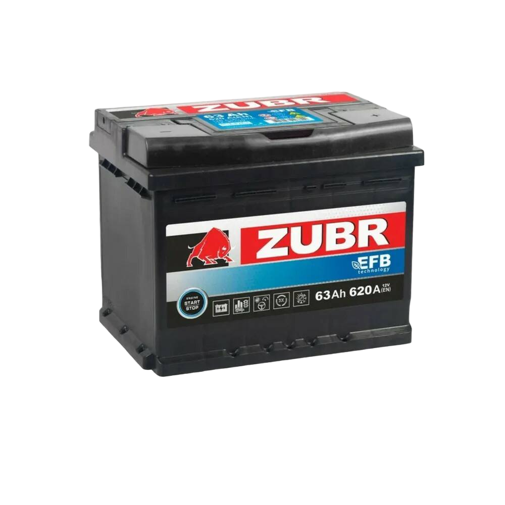 Аккумулятор автомобильный ZUBR EFB (63 Ah) 620 A Обратная, R+ 242x175x190