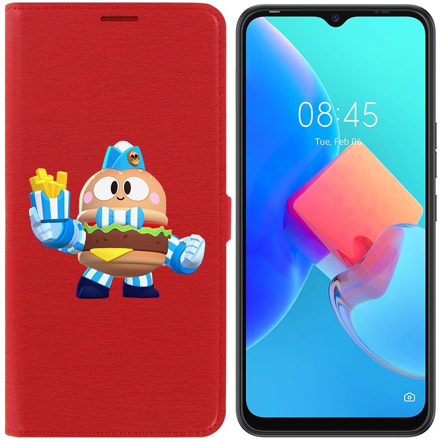 

Чехол-книжка Krutoff Eco Book для Tecno Spark 8C Brawl Stars-Бургер Лу (красный)