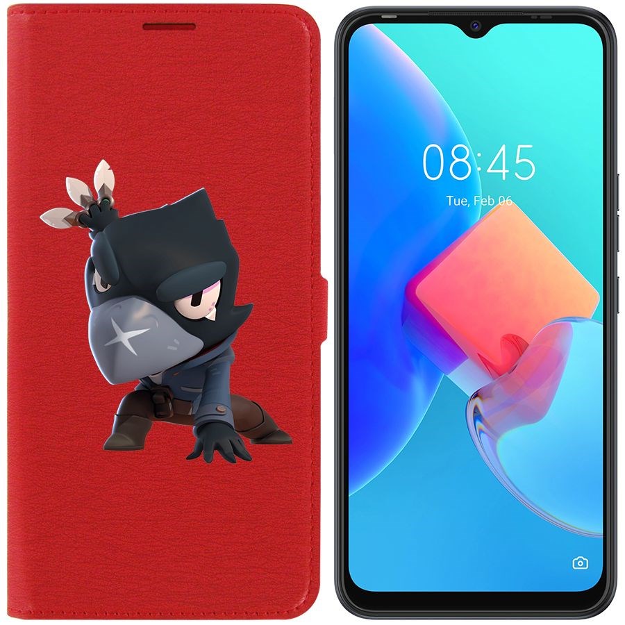 

Чехол-книжка Krutoff Eco Book для Tecno Spark 8C Brawl Stars-Ворон (красный)