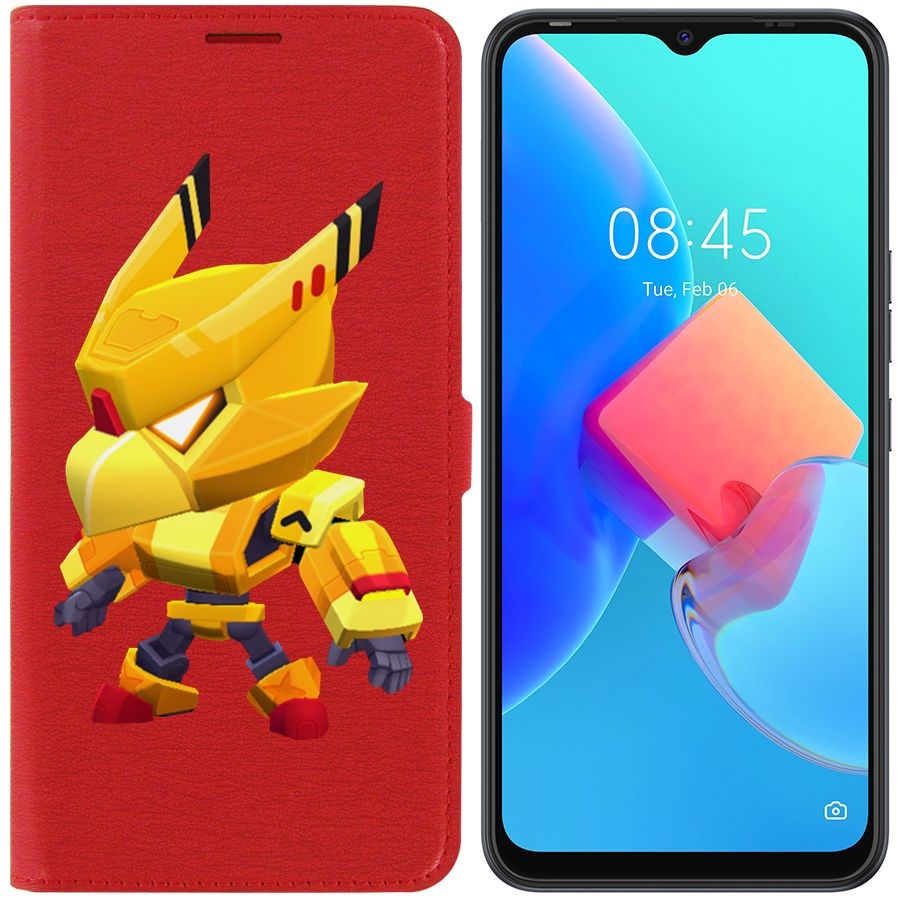

Чехол-книжка Krutoff Eco Book для Tecno Spark 8C Brawl Stars-Ворон Золотой Меха (красный)
