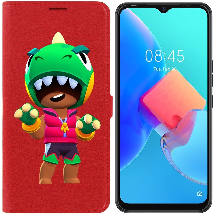 

Чехол-книжка Krutoff Eco Book для Tecno Spark 8C Brawl Stars-Дино Леон (красный)