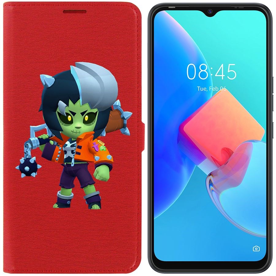 

Чехол-книжка Krutoff Eco Book для Tecno Spark 8C Brawl Stars-ЗомБиби (красный)