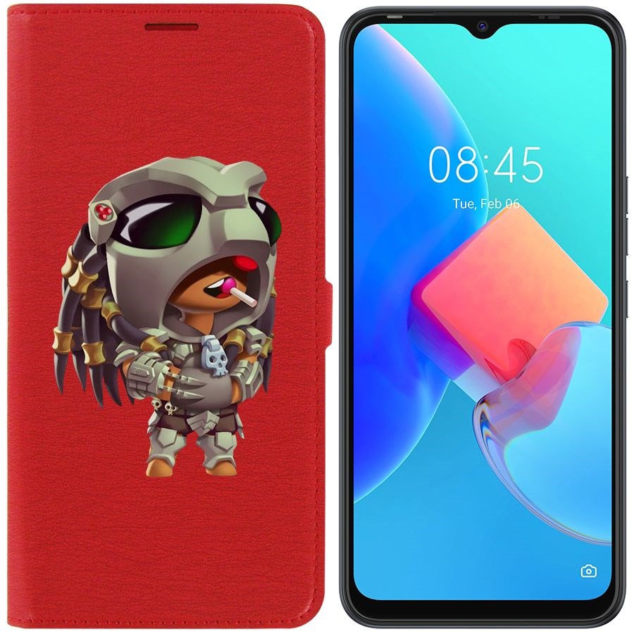 

Чехол-книжка Krutoff Eco Book для Tecno Spark 8C Brawl Stars-Леон Хищник (красный)
