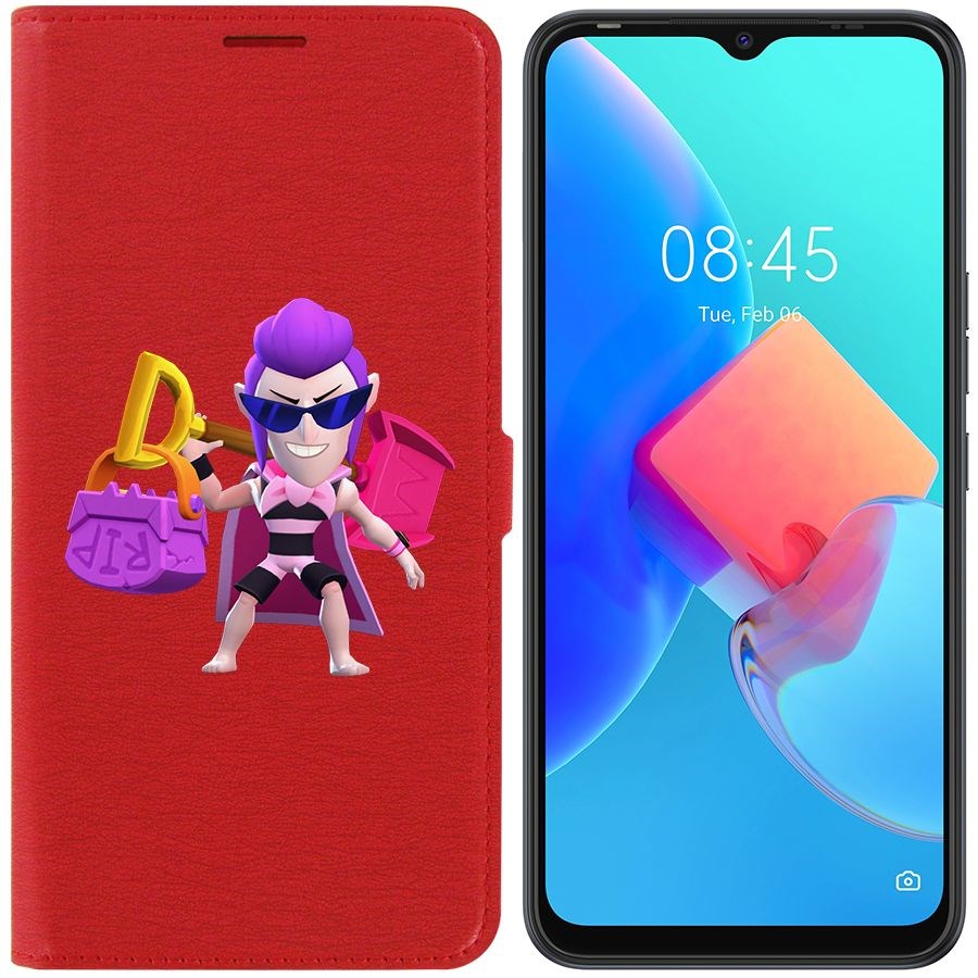 

Чехол-книжка Krutoff Eco Book для Tecno Spark 8C Brawl Stars-Пляжный Мортис (красный)