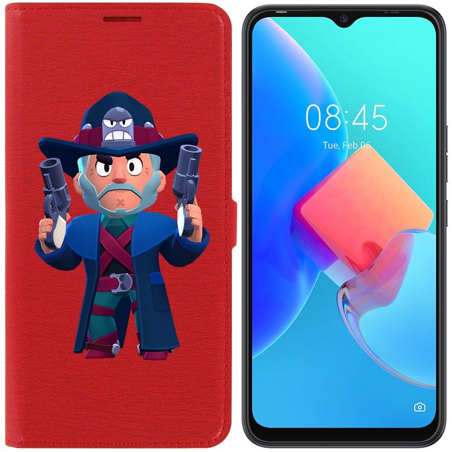

Чехол-книжка Krutoff Eco Book для Tecno Spark 8C Brawl Stars-Стрелок Кольт (красный)