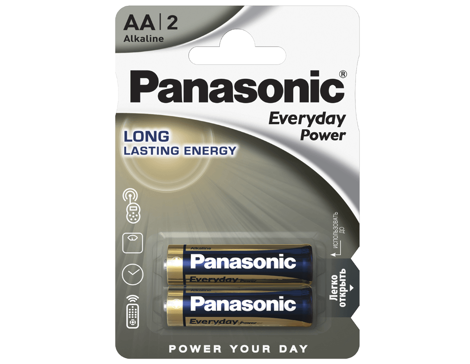 Щелочные батарейки Panasonic Everyday Power (AA) LR6REE-2BR батарейки duracell basic 8шт серия aaa