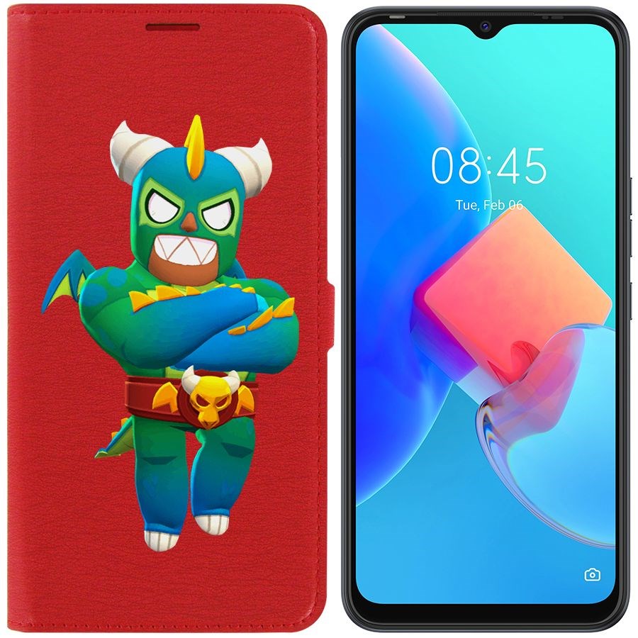 

Чехол-книжка Krutoff Eco Book для Tecno Spark 8C Brawl Stars-Эль Дракон Вердозо (красный)
