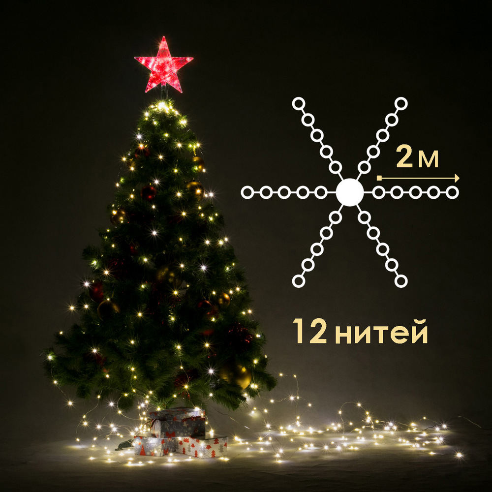 

Световая гирлянда новогодняя SHLights Лучи BM12-ILDM240WW-C-4.5V 2 м белый теплый, Лучи