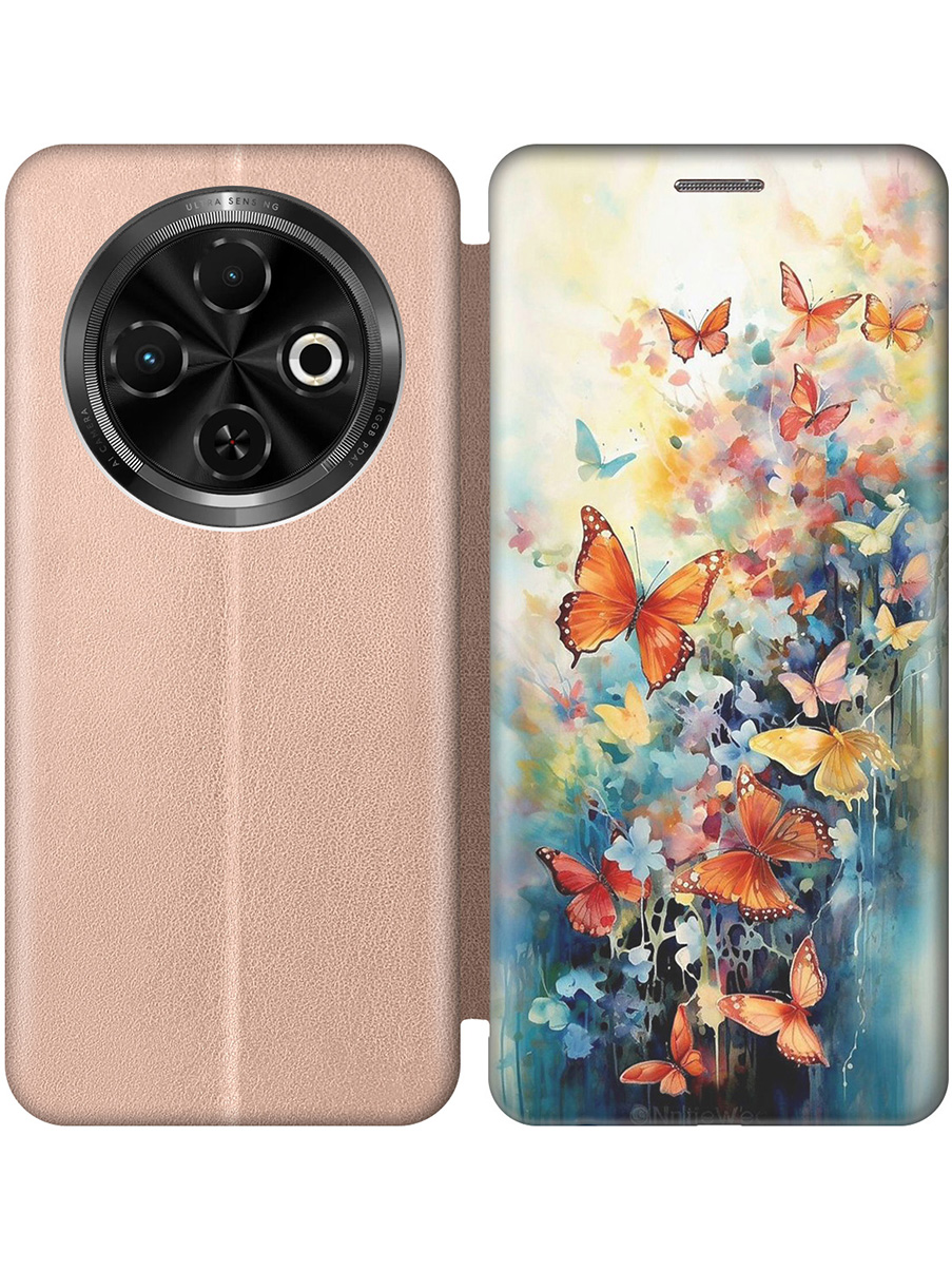 

Чехол-книжка на Tecno Spark 30C с принтом "Бабочки акварелью" золотой, Золотистый;желтый;красный;синий, 786716391