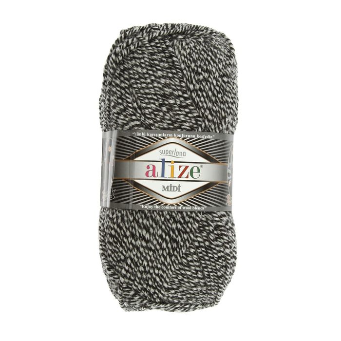 

ALIZE "Superlana midi", 170 мх100 г, Due, 601 серо-черная