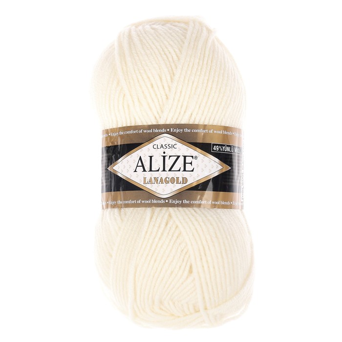 

Пряжа ALIZE Lanagold, 51% акрил, 49% шерсть, 240 мх100 г, 62 молочная, Белый