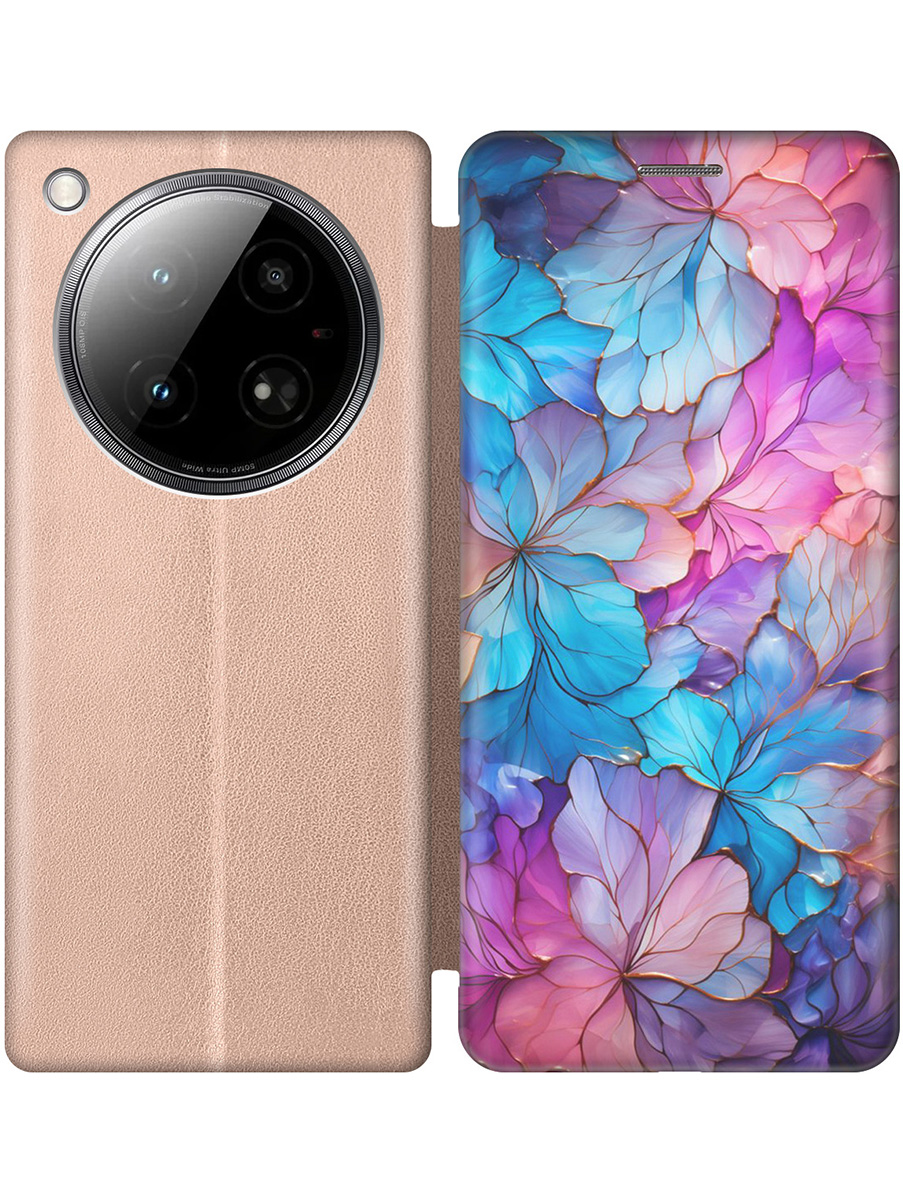 

Чехол-книжка на Infinix Zero 40 4G с принтом "Цветочный витраж" золотой, Золотистый;голубой;розовый, 786722322