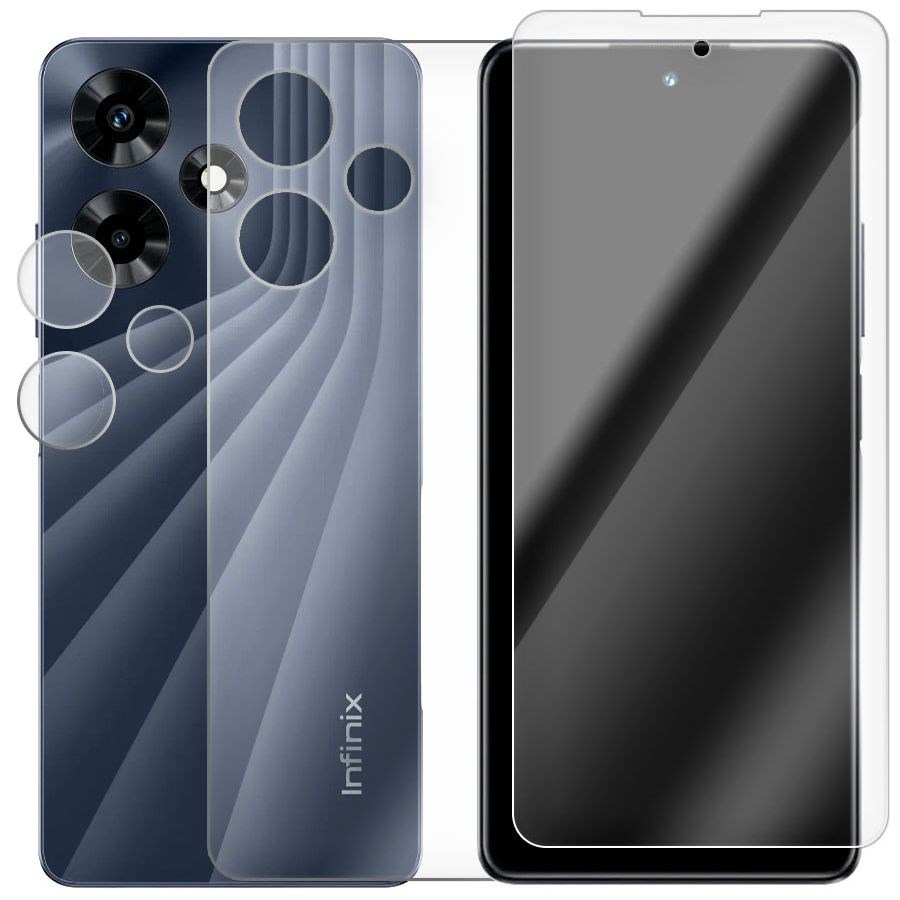 

Комплект из защитных гибридных стекол для INFINIX Hot 30 перед/зад/камера
