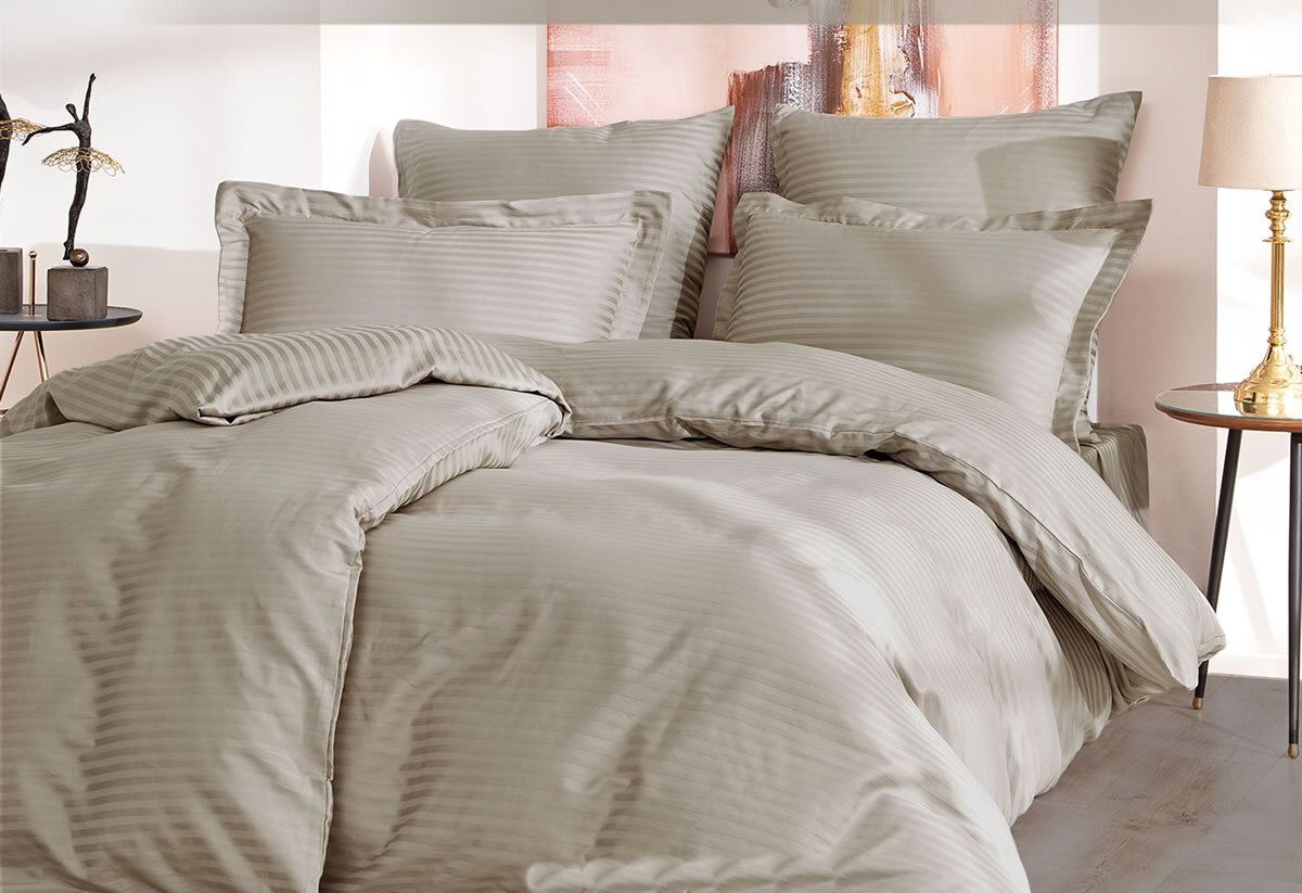 

Постельное белье Maktex семейное из страйп-сатина Теплый металлик 1х1 с наволочками 50х70, семейное из страйп-сатина