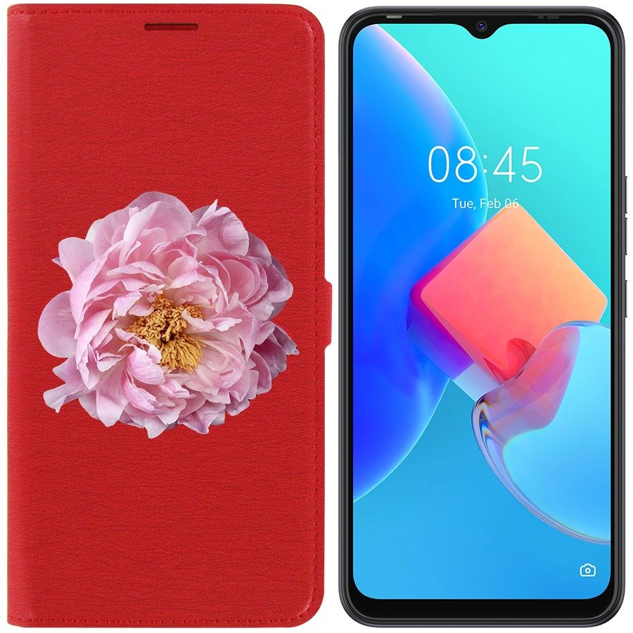

Чехол-книжка Krutoff Eco Book для Tecno Spark 8C Розовый пион (красный)