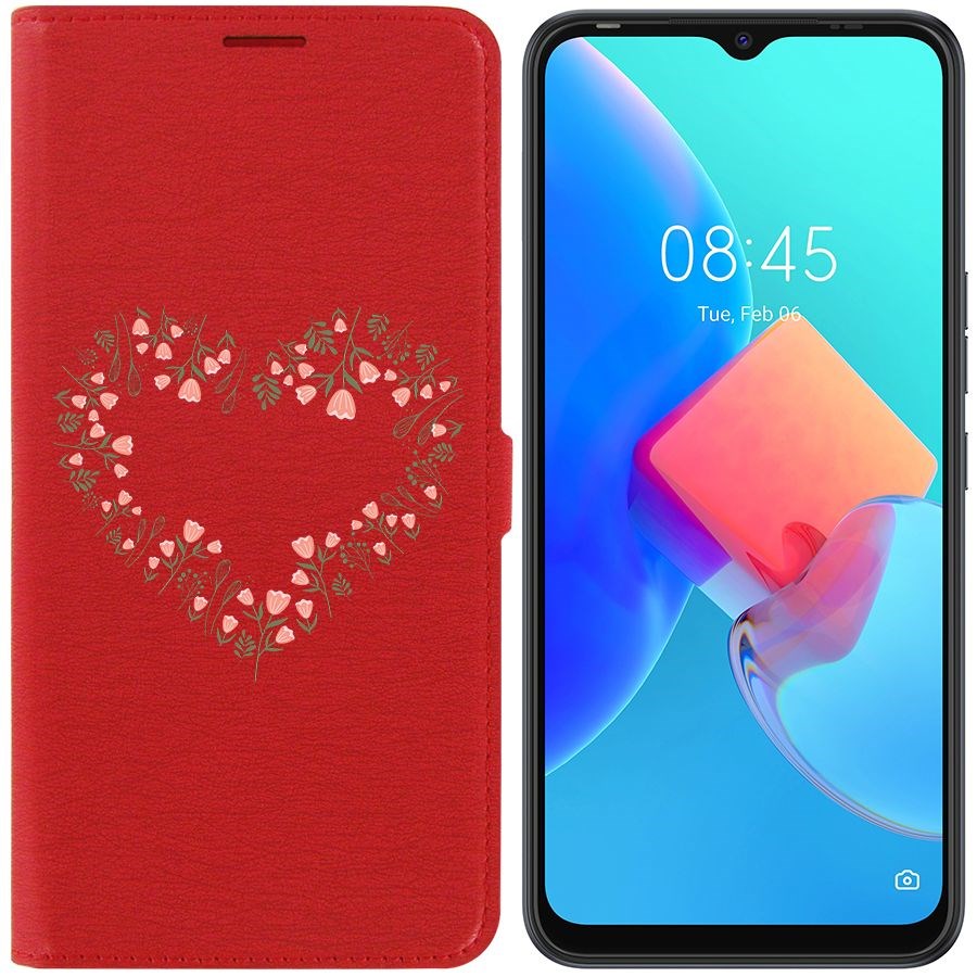 

Чехол-книжка Krutoff Eco Book для Tecno Spark 8C Цветочное сердце (красный)
