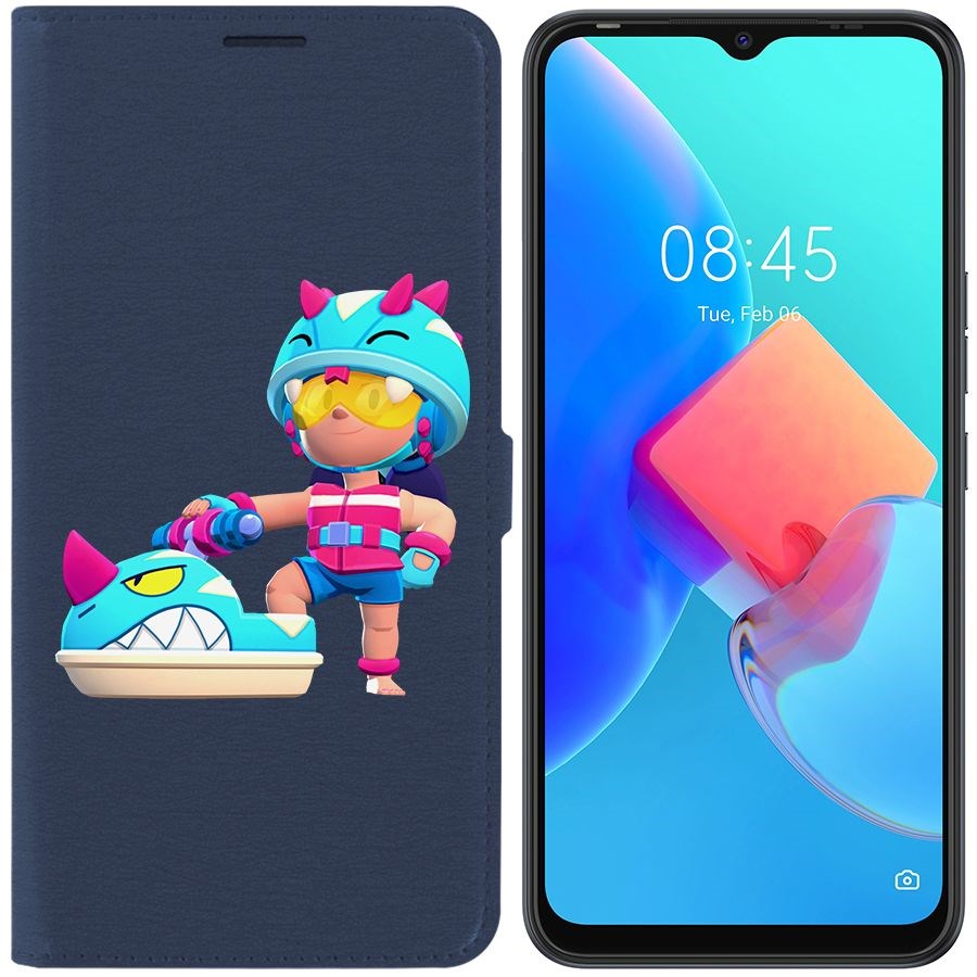 

Чехол-книжка Krutoff Eco Book для Tecno Spark 8C Brawl Stars-Аквабайкер Джеки (синий)