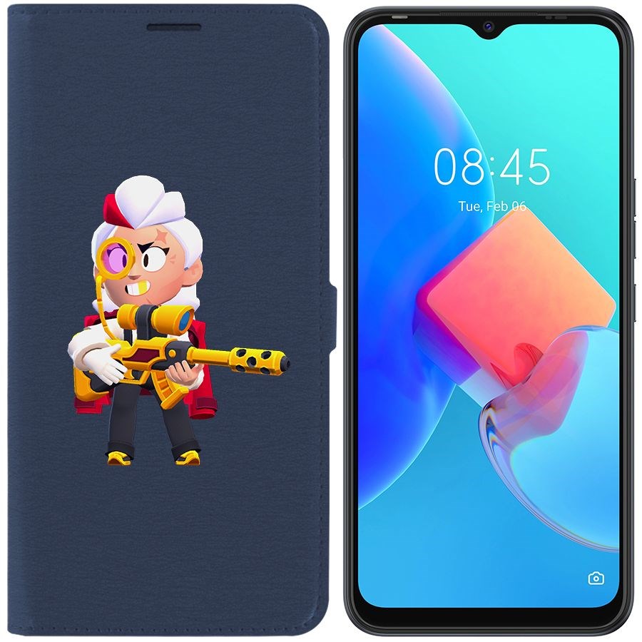 

Чехол-книжка Krutoff Eco Book для Tecno Spark 8C Brawl Stars-Белль Голдхэнд (синий)