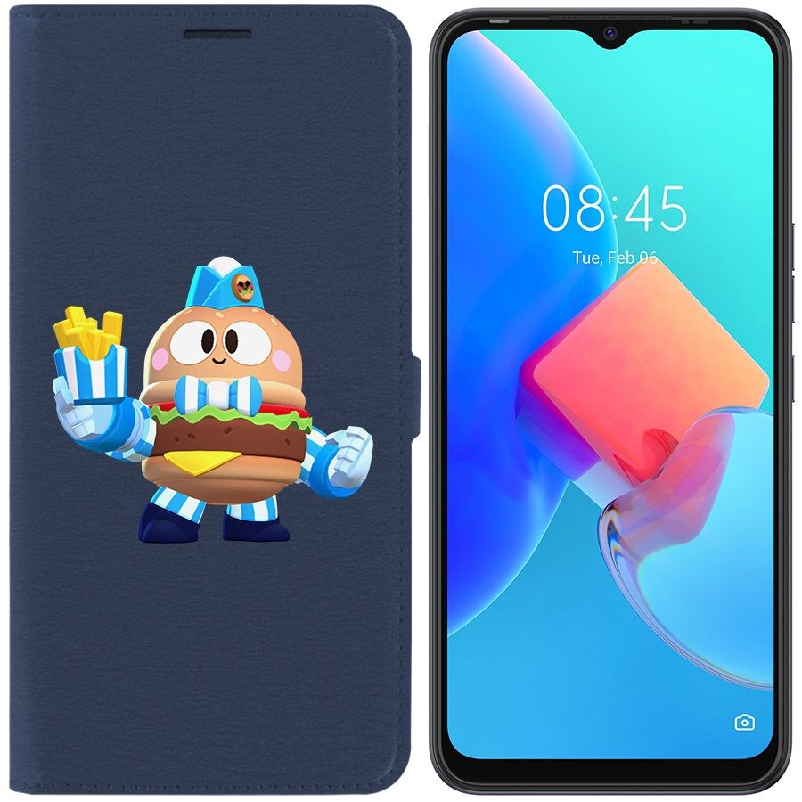 

Чехол-книжка Krutoff Eco Book для Tecno Spark 8C Brawl Stars-Бургер Лу (синий)