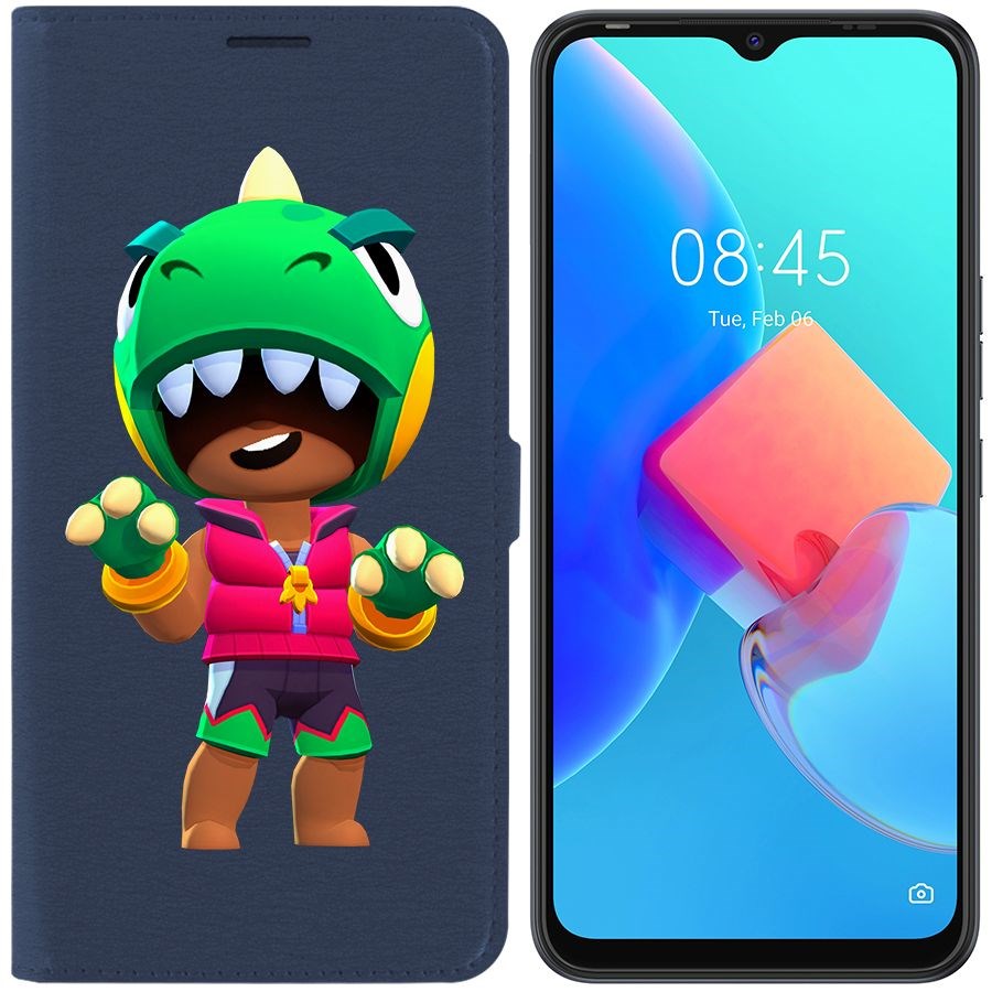 

Чехол-книжка Krutoff Eco Book для Tecno Spark 8C Brawl Stars-Дино Леон (синий)