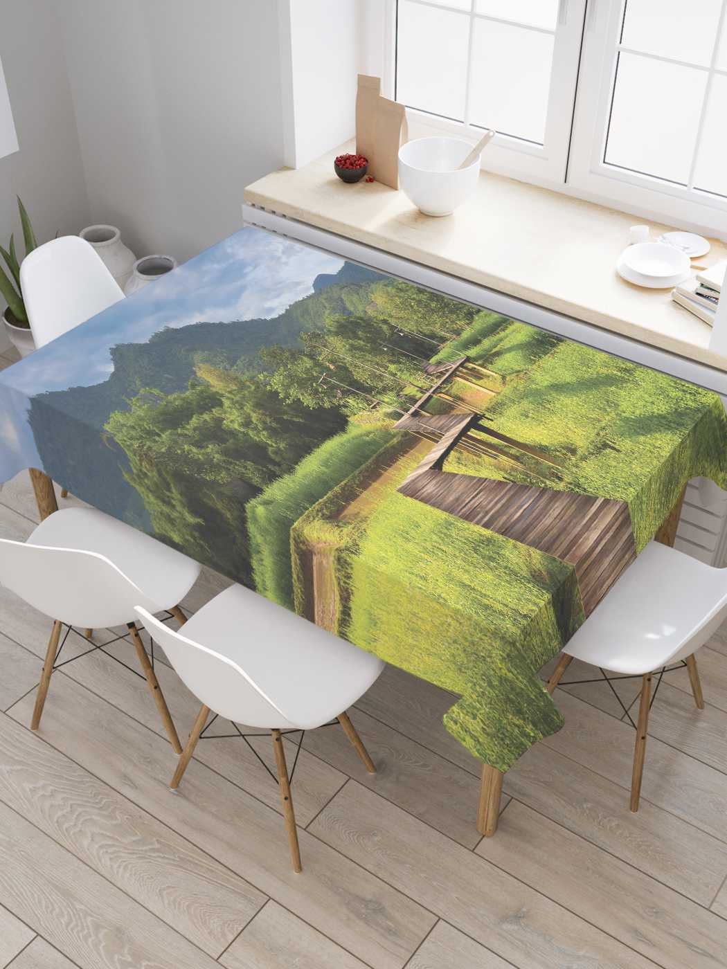 

Скатерть прямоугольная JoyArty "Кривой мост" из сатена, 180x145 см, Зеленый, Кривой мост