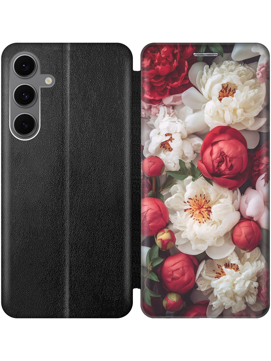 

Чехол-книжка на Samsung Galaxy S24 FE с принтом "Красно-белые пионы" черный, Черный;белый;красный, 786718121